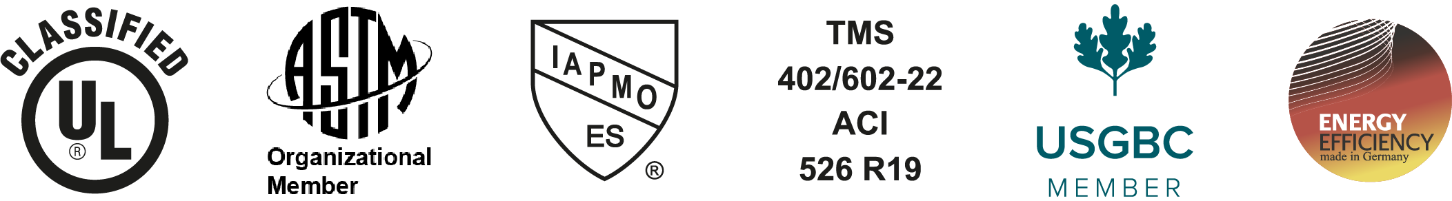 Certificaciones UL, ASTM, IAPMO, ACI, USGBC y Energy Efficiency